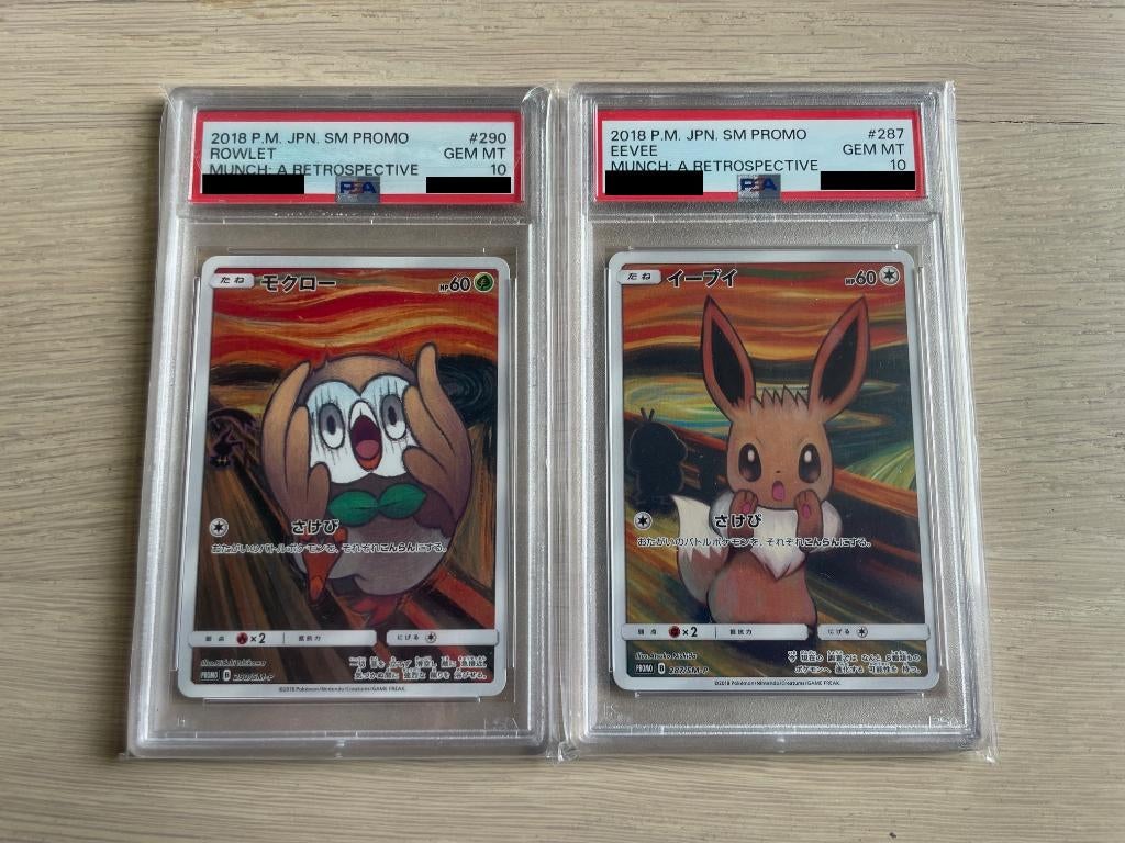 EEVEE en ROWLET Pokémon MUNCH promo kaarten PSA 10, Ophalen of Verzenden, Zo goed als nieuw