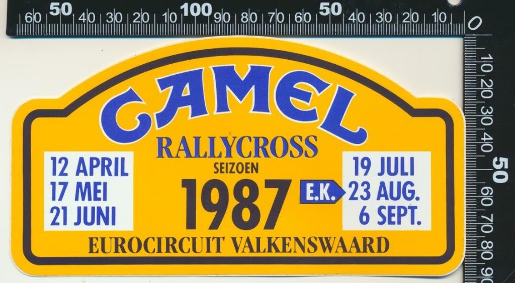 Sticker: Camel - Rallycross Seizoen 1987 - Eurocircuit, Ophalen of Verzenden, Zo goed als nieuw, Auto of Motor