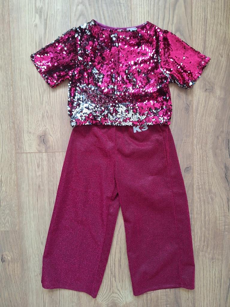 K3 glitterpak paars/ roze maat 116 3-5 jaar + DVD 3 biggetje, Ophalen of Verzenden, Zo goed als nieuw, 110 t/m 116, Meisje