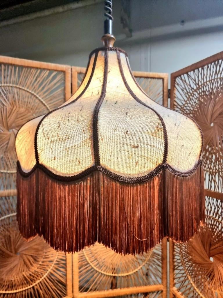6267:Vintage 70s "Rise & Fall" Scalloped Pendant Lamp lampen, Ophalen of Verzenden, Gebruikt, Overige materialen
