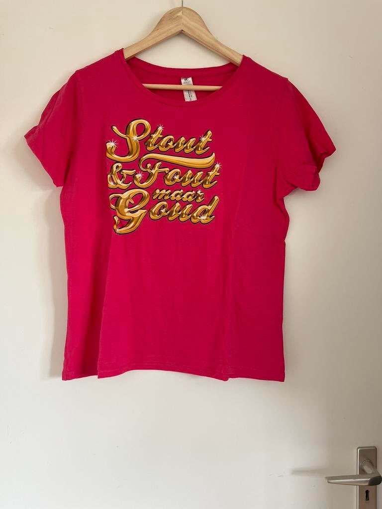 Felroze t-shirt: stout & fout maar goud, maat 42/XL B&C, Maat 42/44 (L), Ophalen of Verzenden, Zo goed als nieuw, Korte mouw