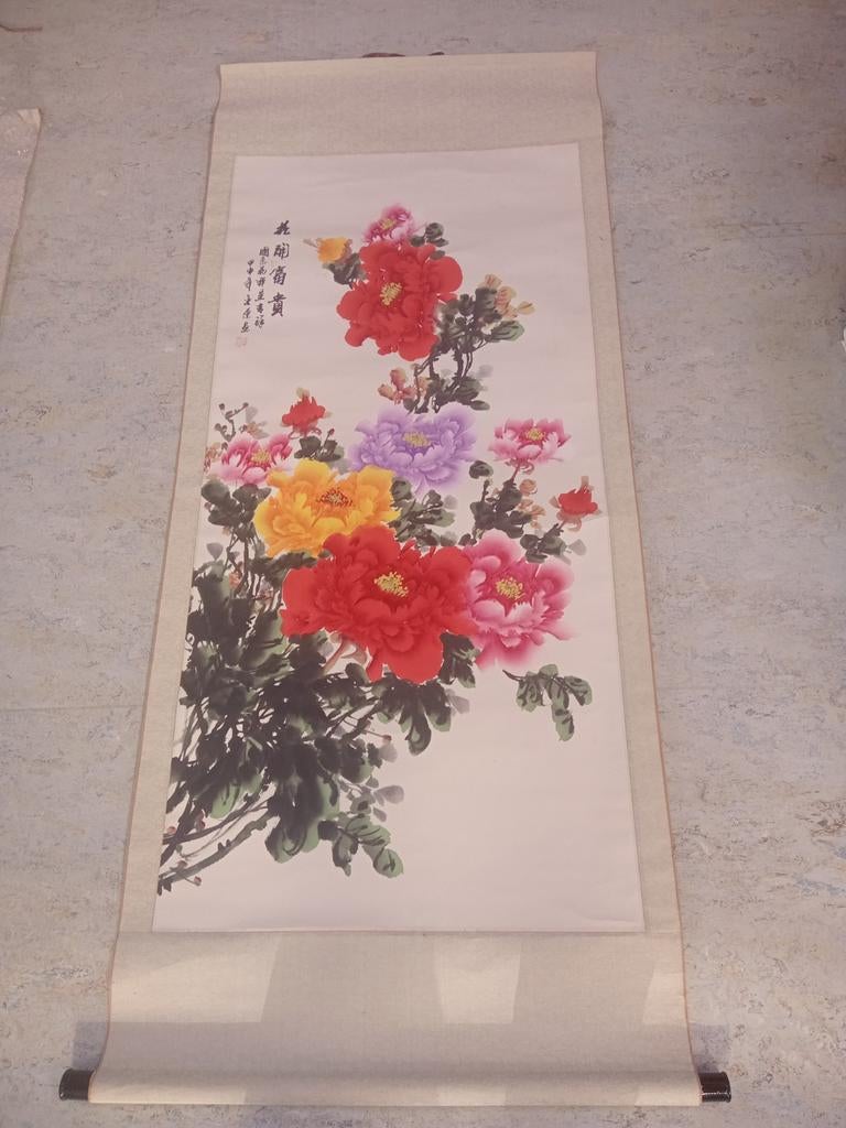 Chinese schilderijrol pioenrozen, Ophalen of Verzenden