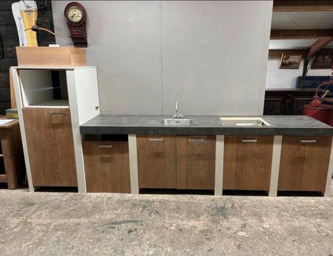 Eikenhouten eiken hout keuken landelijk strak massief bij, Huis en Inrichting, Bruin, Enkelwandige keuken, Ophalen of Verzenden