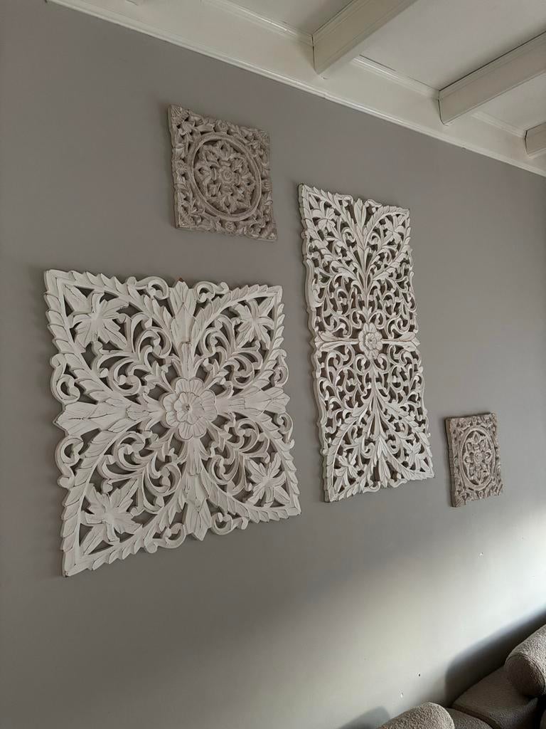 Set van 4 decoratieve wandpanelen - Houtsnijwerk, Ophalen, Gebruikt, Hout, Vintage