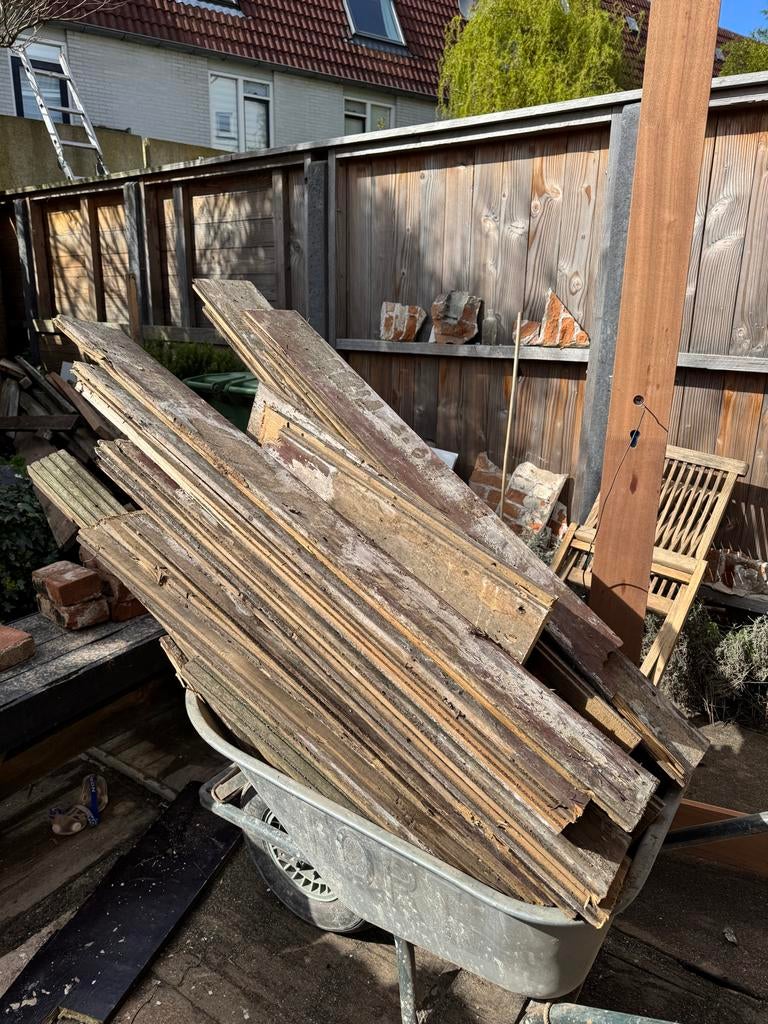 Rest hout, oude eiken vloer en pallets, Doe-het-zelf en Verbouw, Hout en Planken, Ophalen, Gebruikt, Minder dan 25 mm, Eiken