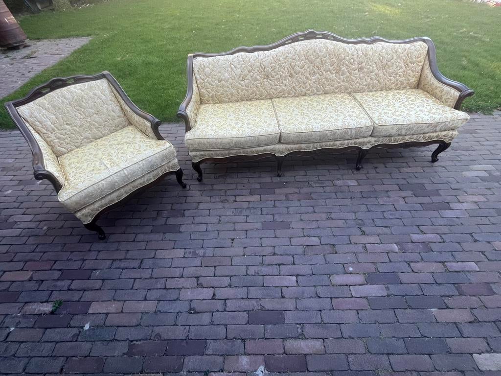 Antieke bank en fauteuil Louis XV / Rococo stijl, Ophalen, Zo goed als nieuw