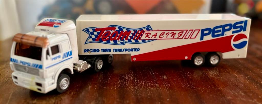 Vintage Pepsi Team Racing Transporter Speelgoed Vrachtwagen, Ophalen of Verzenden, Gebruikt, Bus of Vrachtwagen
