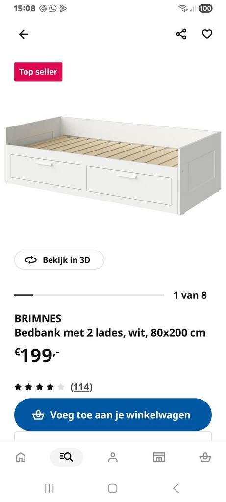 IKEA BRIMNES bed 80x200, Huis en Inrichting, Slaapkamer | Bedden, Ophalen, Wit, Tweepersoons, Zo goed als nieuw