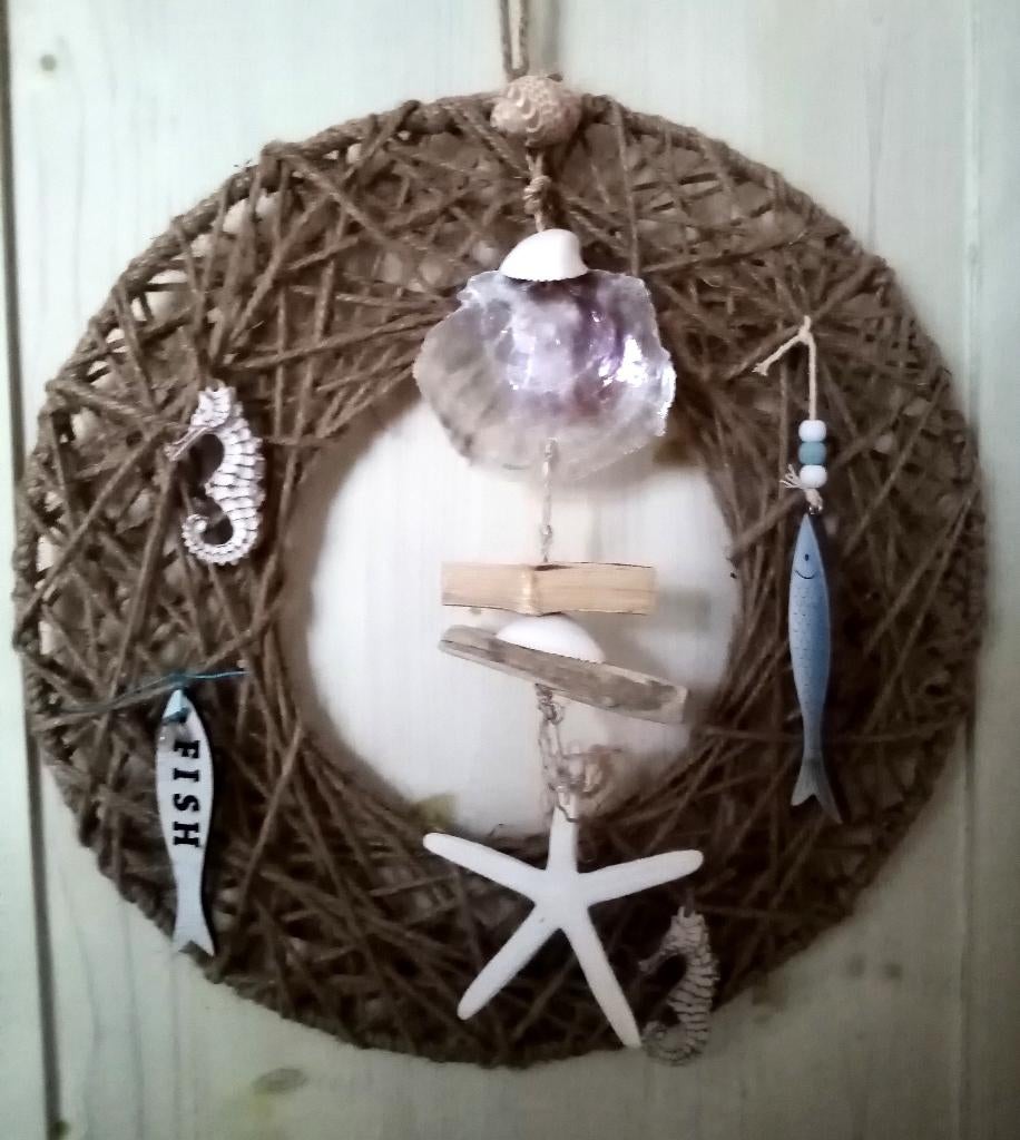 Unieke nautical wandhanger schelpen zeepaard vis zeester, Ophalen, Nieuw