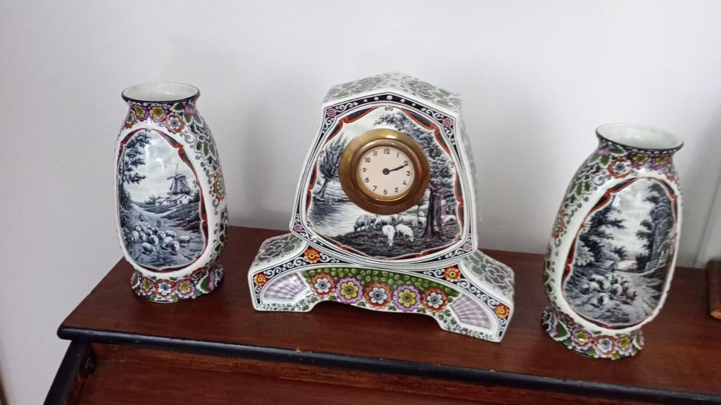 Art Nouveau Klok en Vazen Set, Ophalen of Verzenden