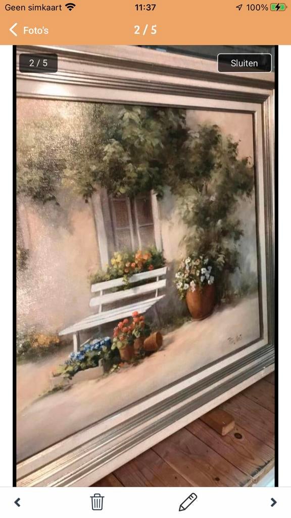 Vintage schilderij. Het bankje Peter Motz, Ophalen of Verzenden