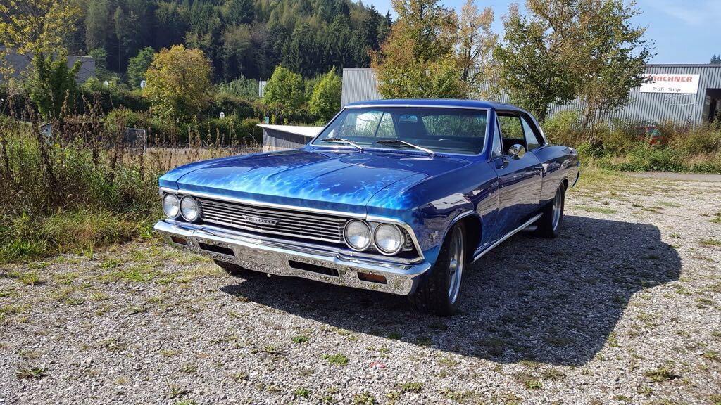 Chevrolet Chevelle Malibu 1966, Achterwielaandrijving, Blauw, 6300 cc, Handgeschakeld