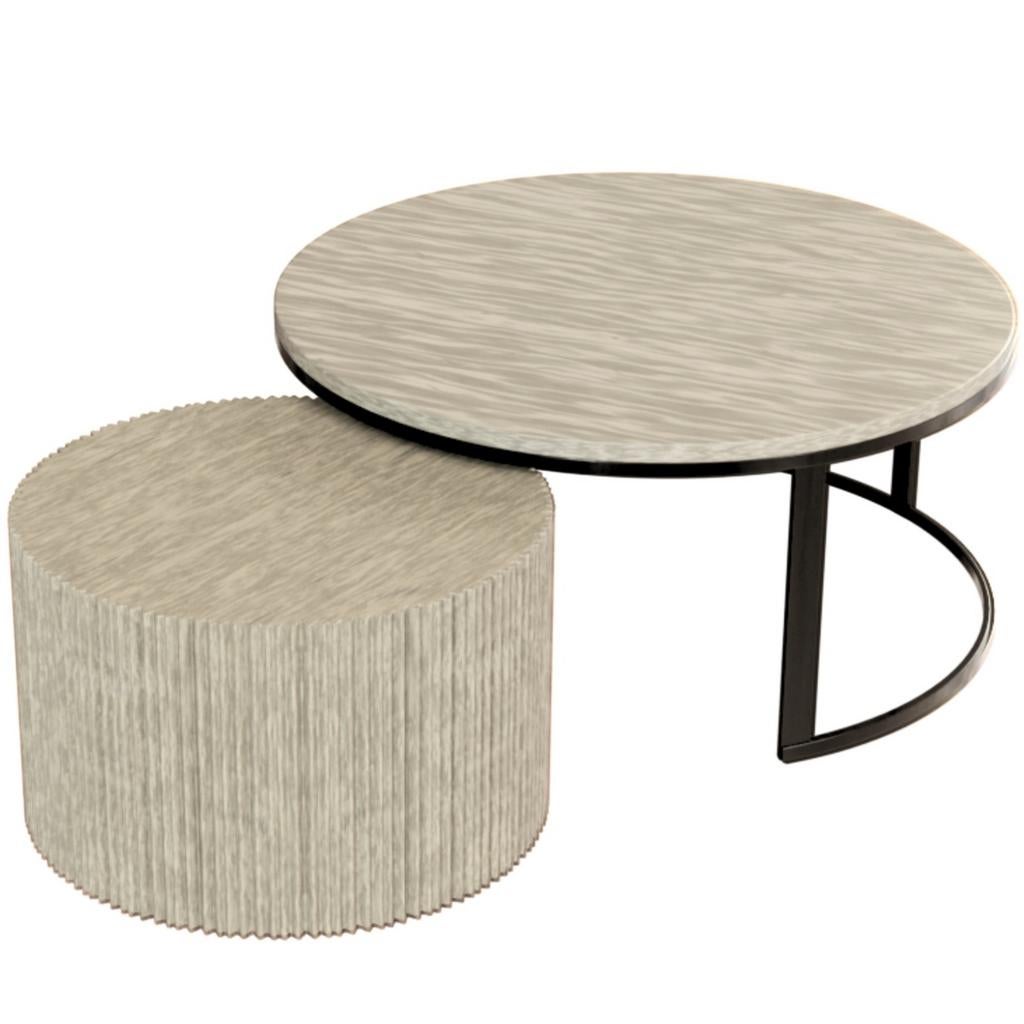 Salontafel Iki – Japandi Design in Travertin & Massief Hout, 100 tot 150 cm, Rond, Nieuw, Minder dan 50 cm