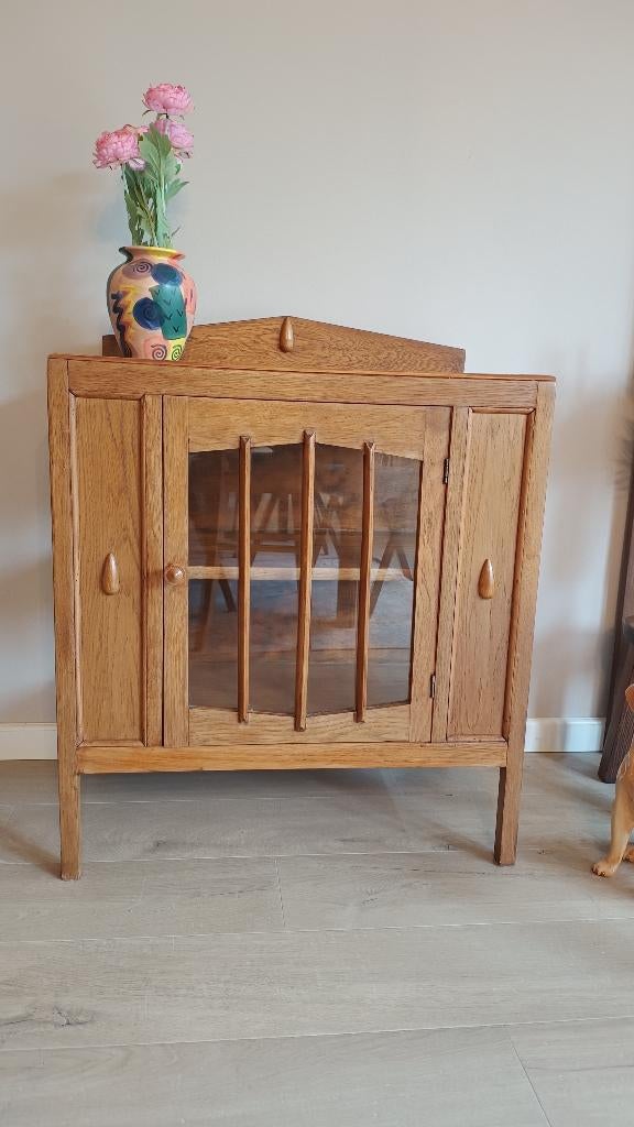 Art deco Amsterdamse school vintage vitrinekastje, Huis en Inrichting, Kasten | Vitrinekasten, Ophalen, Glas, Met deur(en), Art deco