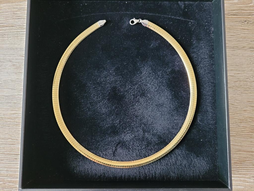 925 sterlingzilveren 2-kleurige omkeerbare Omega Ketting, Sieraden, Tassen en Uiterlijk, Kettingen, Ophalen of Verzenden, Zo goed als nieuw