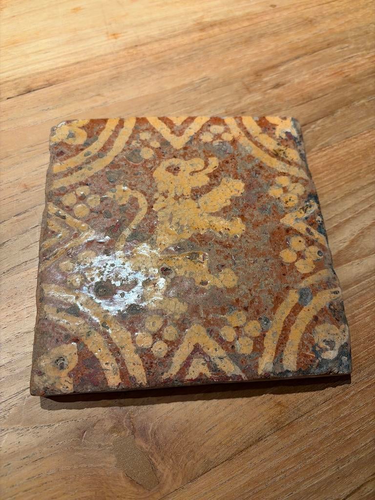 Antieke Terracotta Vloertegel - Leeuw 16e eeuws, Antiek en Kunst, Ophalen of Verzenden
