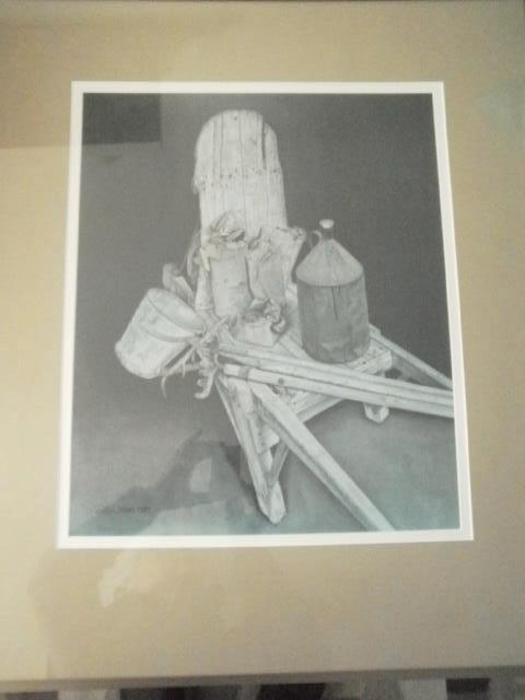 Jopie Huisman prent in lijst, kruiwagen met oliekan., Antiek en Kunst, Ophalen