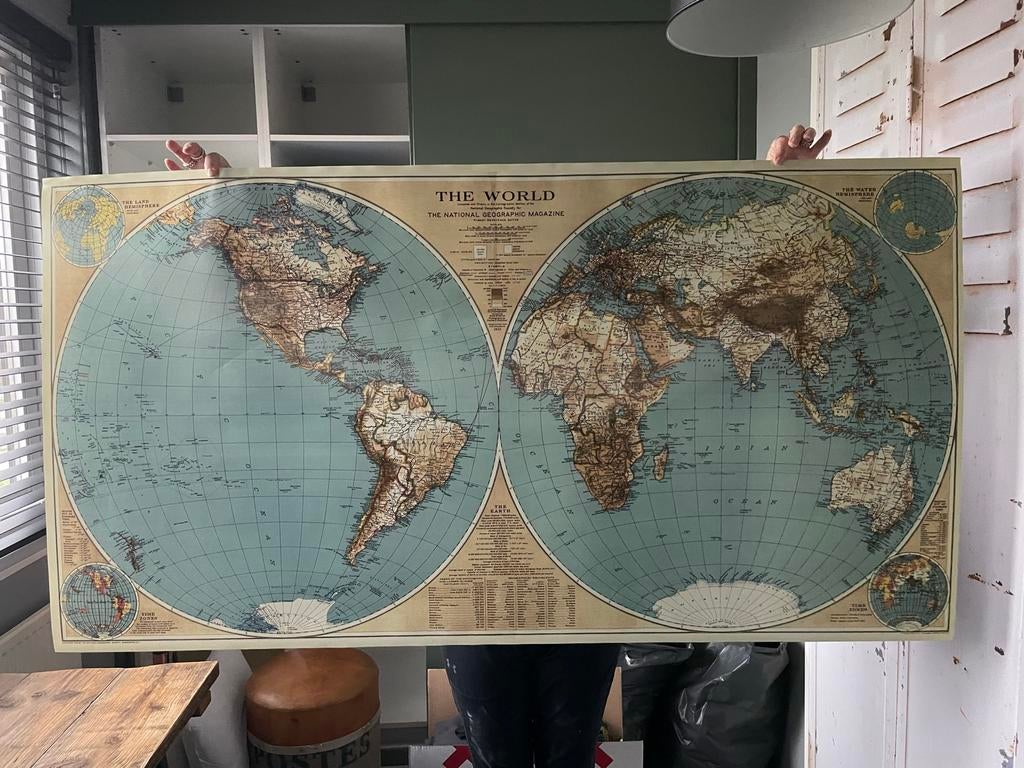 Oude Wereldkaart Poster - National Geographic, Ophalen, 1800 tot 2000, Wereld, Landkaart