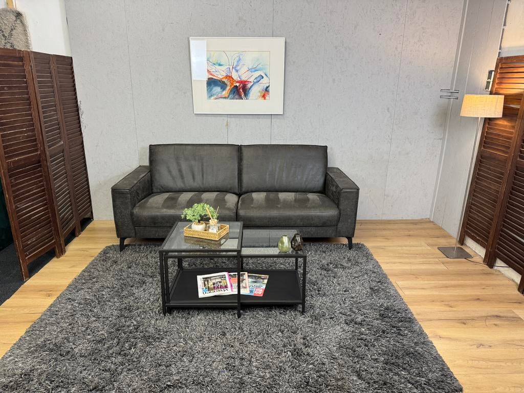 Robuuste Antraciete Microleren 2-Zits Bank- Gratis Bezorgd, 75 tot 100 cm, Ophalen of Verzenden, Zo goed als nieuw, Noordkade 68A