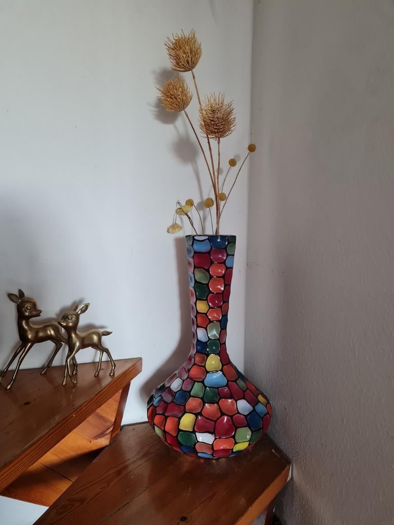 Kleurige Madat vaas met mozaïek design, 53 cm, Huis en Inrichting, Woonaccessoires | Vazen, Ophalen, Overige materialen, Gebruikt