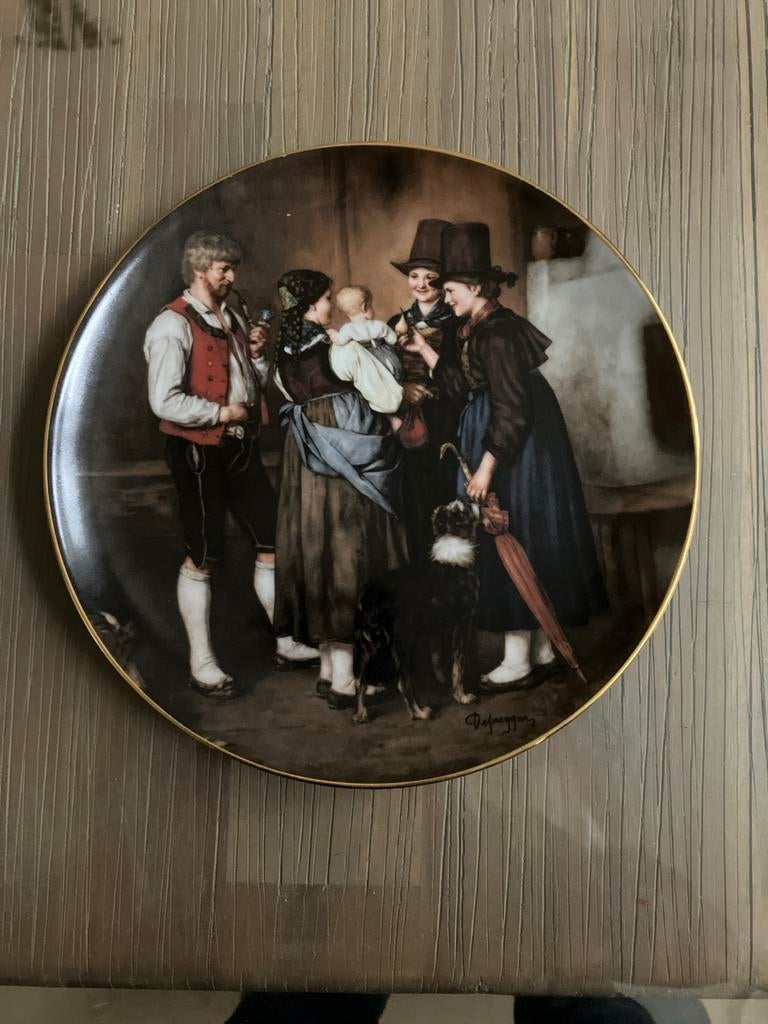Verzamelaarsobject: Franz Defregger bord "Besuch der Tanten", Ophalen of Verzenden