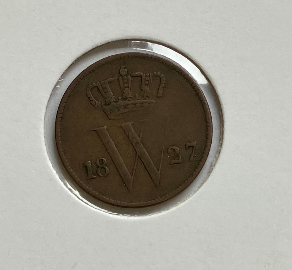 1 Cent 1827 Willem I, Postzegels en Munten, Munten | Nederland, Ophalen of Verzenden, Koning Willem I, 1 cent, Losse munt