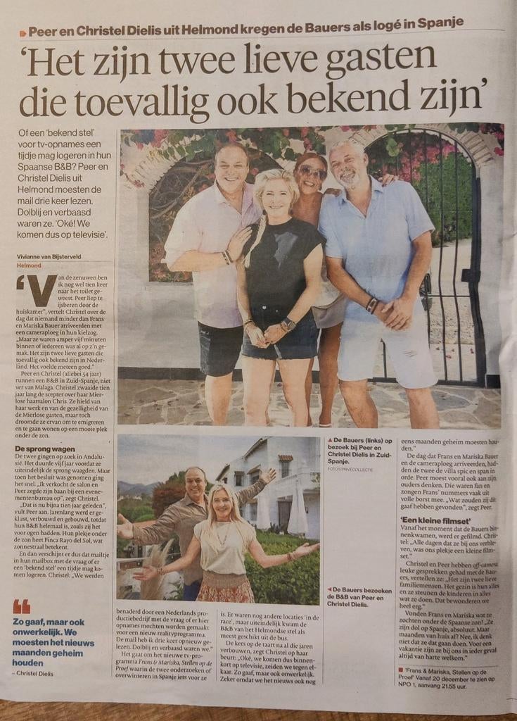 Frans en Mariska Bauer - De Bauers - krantenartikel, Verzamelen, Ophalen of Verzenden, 1980 tot heden, Nederland, Knipsel(s)