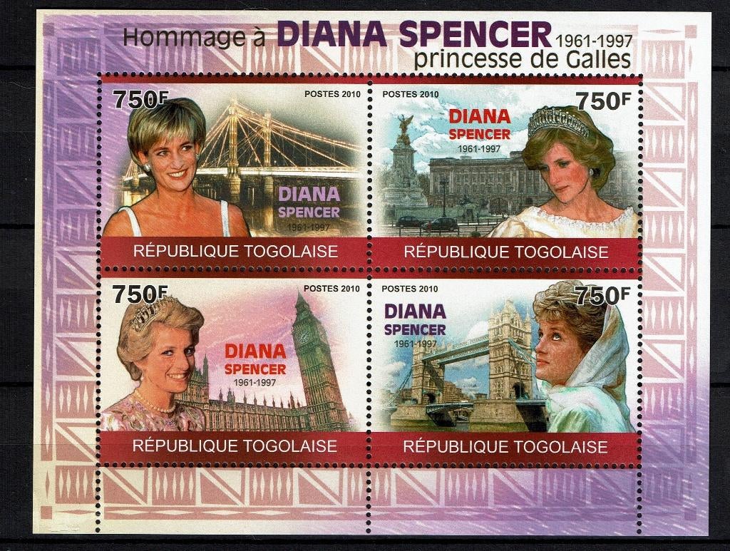 TOGO 2010 PF BLOK LADY DIANA KONINGSHUIS ROYALTY, Ophalen of Verzenden, Koningshuis