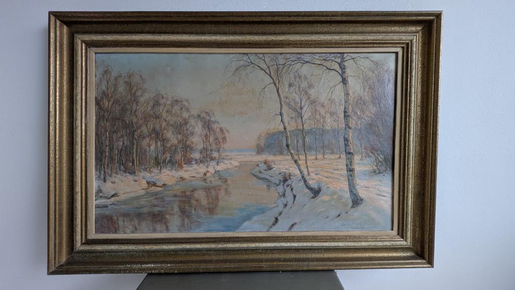 Johan Meijer Zonnig Winterlandschap, olieverf, Ophalen of Verzenden