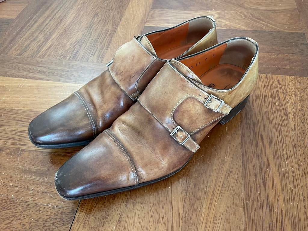 Santoni schoenen met dubbele gesp, Bruin, Ophalen of Verzenden, Gespschoenen, Santoni