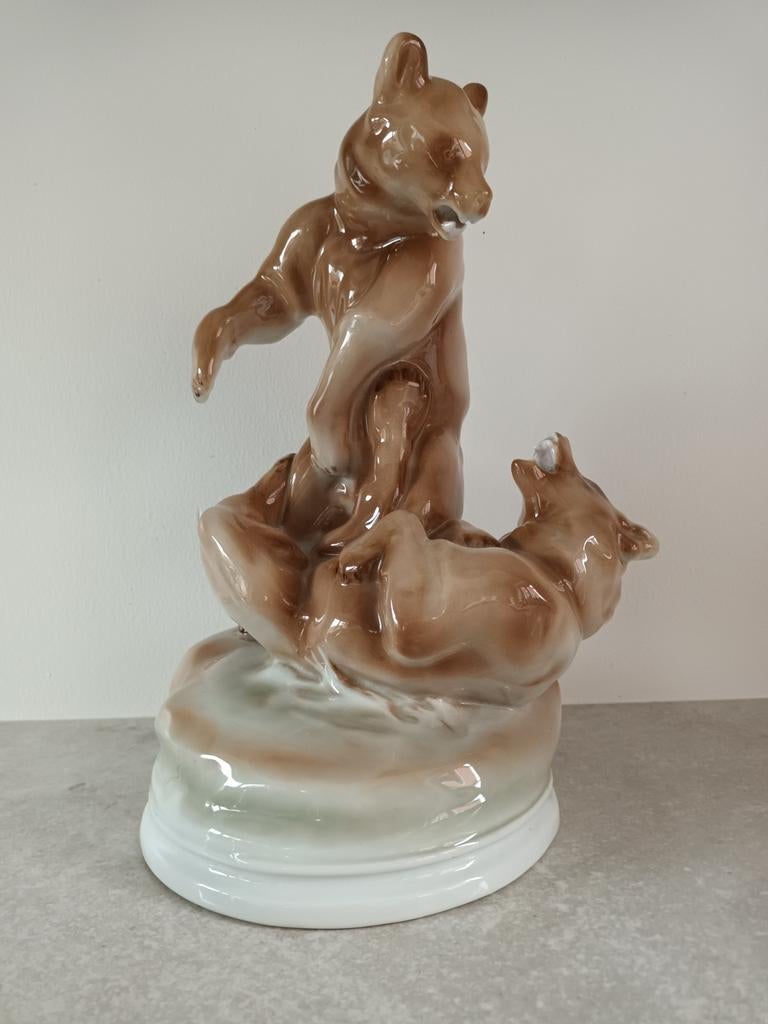 Zsolnay Porselein - Groot beeld van Beren, Antiek en Kunst, Ophalen of Verzenden