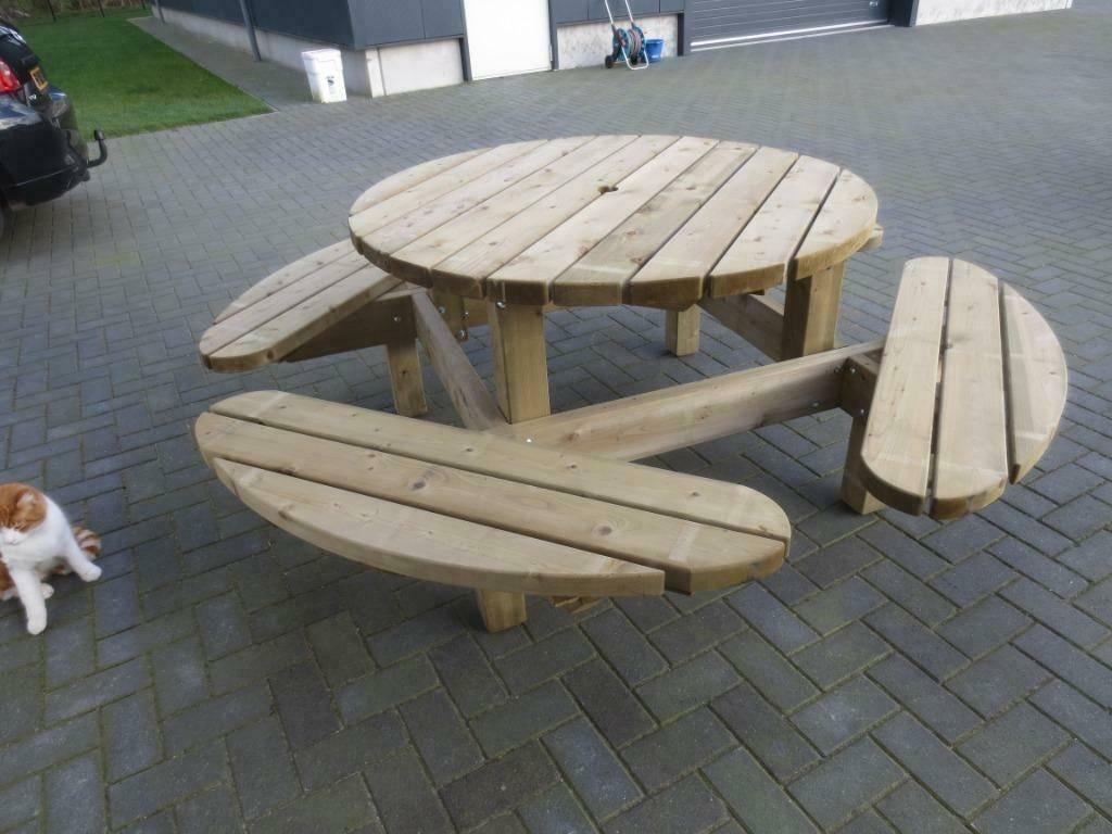 Ronde 8 persoons Picknicktafel met open instap!!, Tuin en Terras, Tuintafels, Nieuw, Rond, Hout, Ophalen