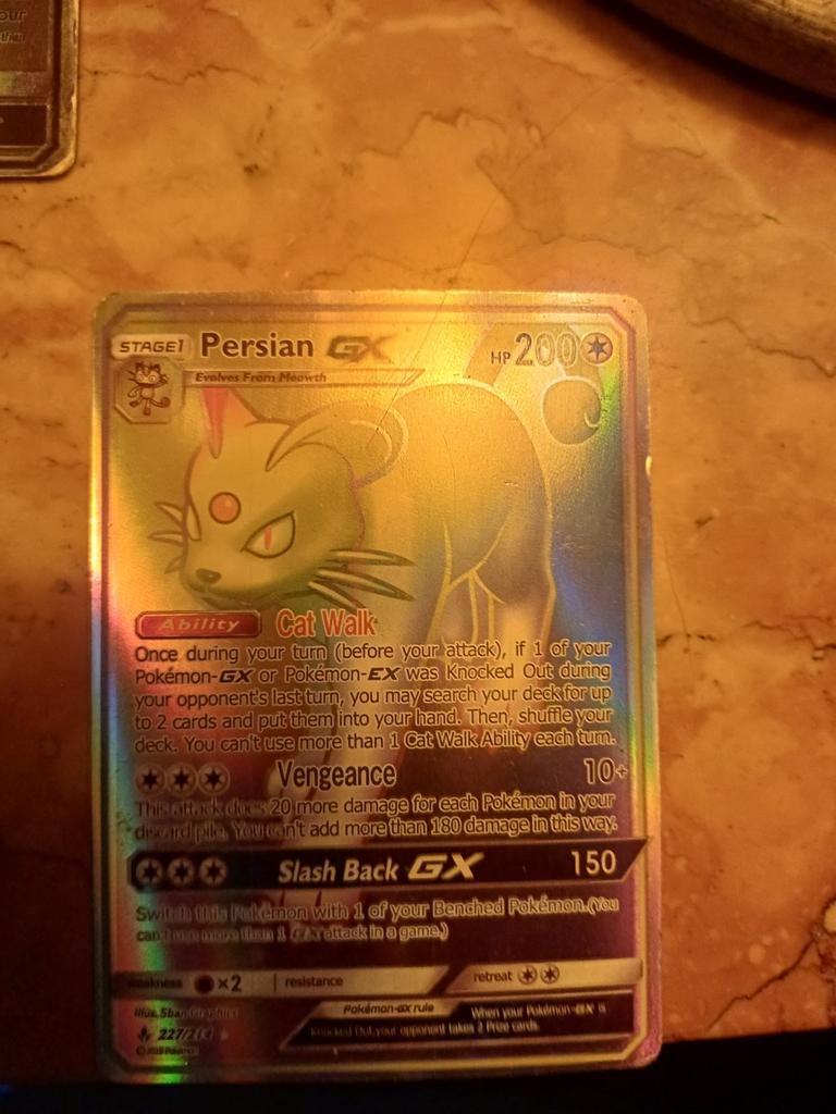 Pokémon Kaart: Persian GX Rainbow Rare (227/240), Ophalen of Verzenden, Zo goed als nieuw, Losse kaart, Foil