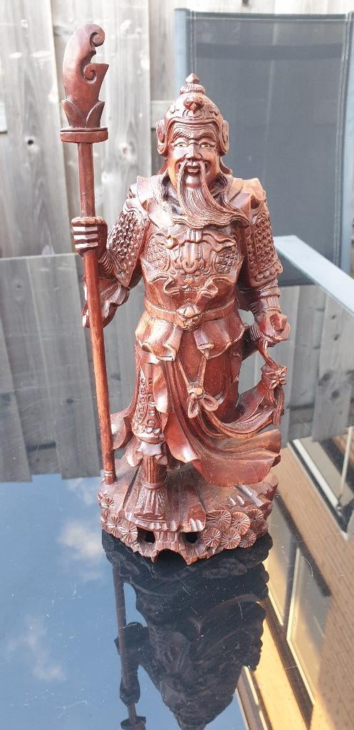 Houten figuur, Aziatische krijger, circa 30 cm hoog, Ophalen of Verzenden