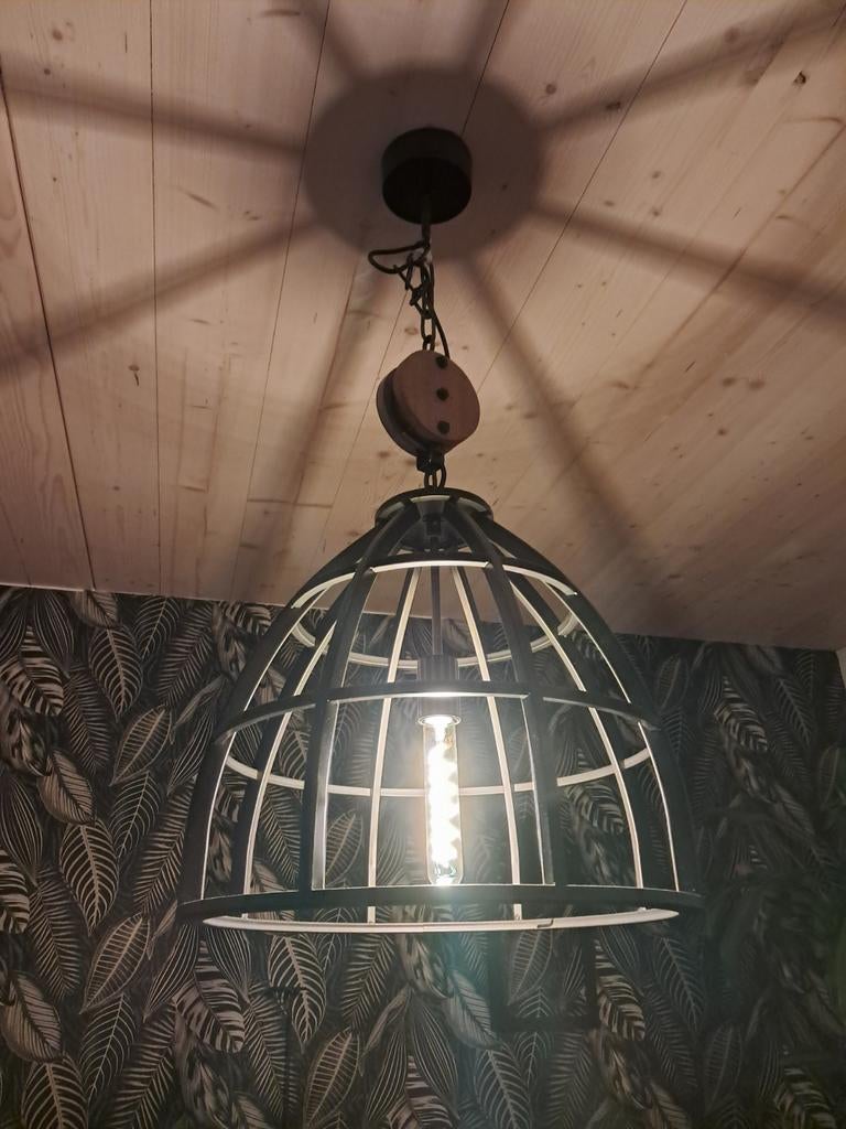Industriële hanglamp katrol Loods 5, Huis en Inrichting, Lampen | Hanglampen, 50 tot 75 cm, Industrieel, Modern, Ophalen of Verzenden