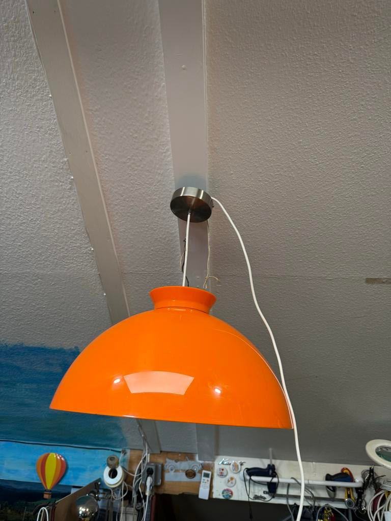 Oranje hanglamp - Modern design zeventiger jaren, Ophalen of Verzenden, Gebruikt, Metaal, Minder dan 50 cm