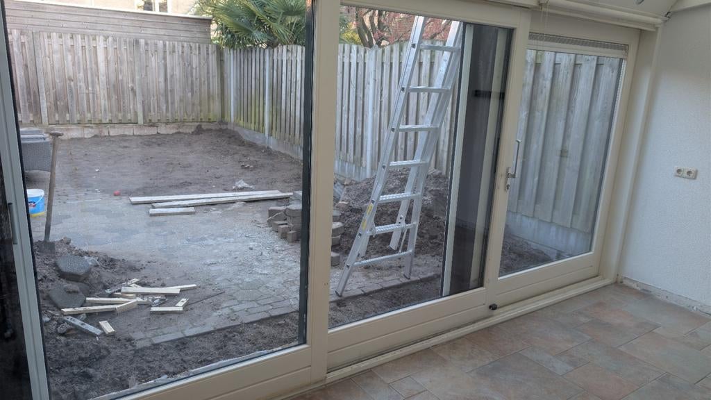 Hardhouten schuifpui met dubbel glas, Gebruikt, Ophalen of Verzenden, Buitendeur, Schuifdeur