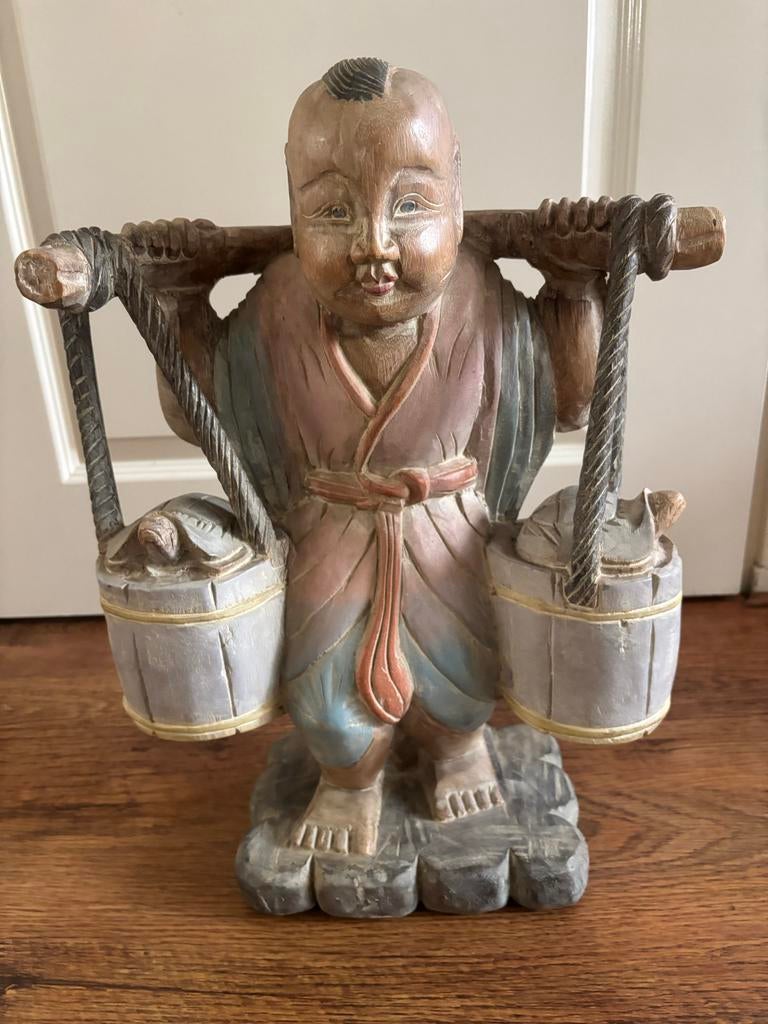 Houten beeldje van jongen met emmers - Aziatische stijl, Ophalen