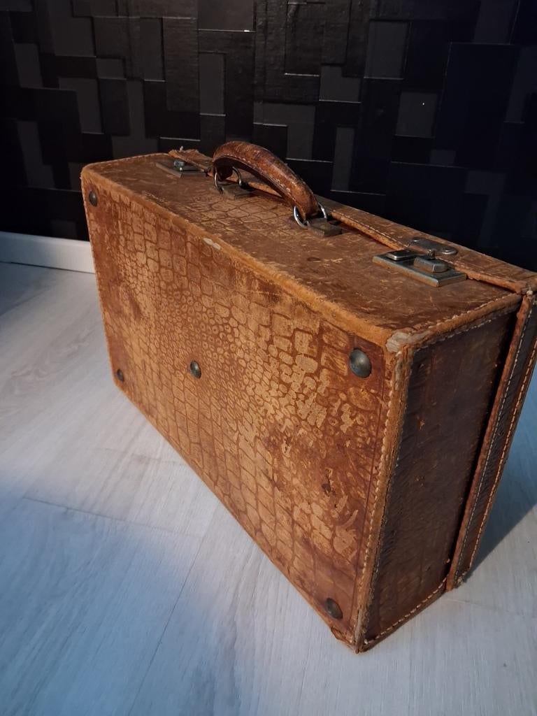 Vintage leder koffertje, Ophalen, Gebruikt, Minder dan 35 cm, Minder dan 50 cm
