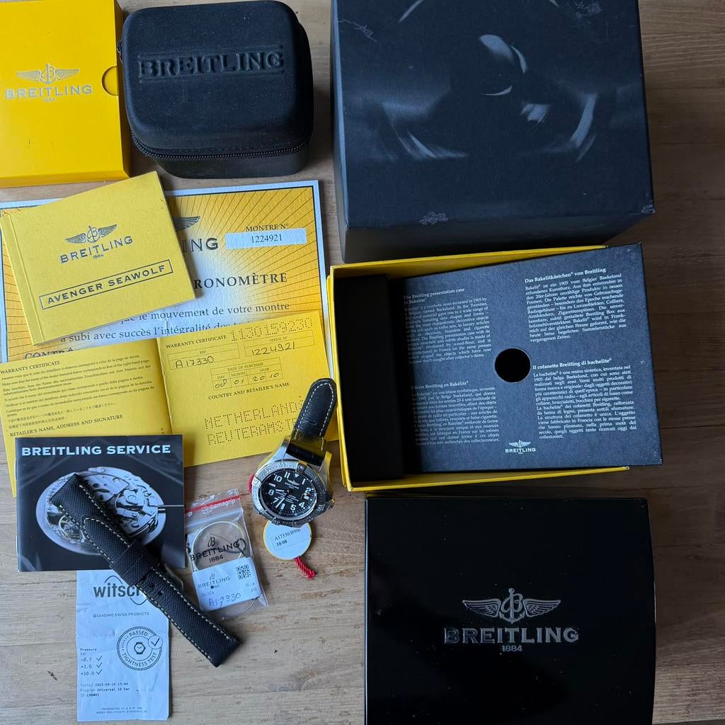Breitling Avenger Seawolf topstaat full service Sept ‘25, Ophalen of Verzenden, Zo goed als nieuw, Breitling