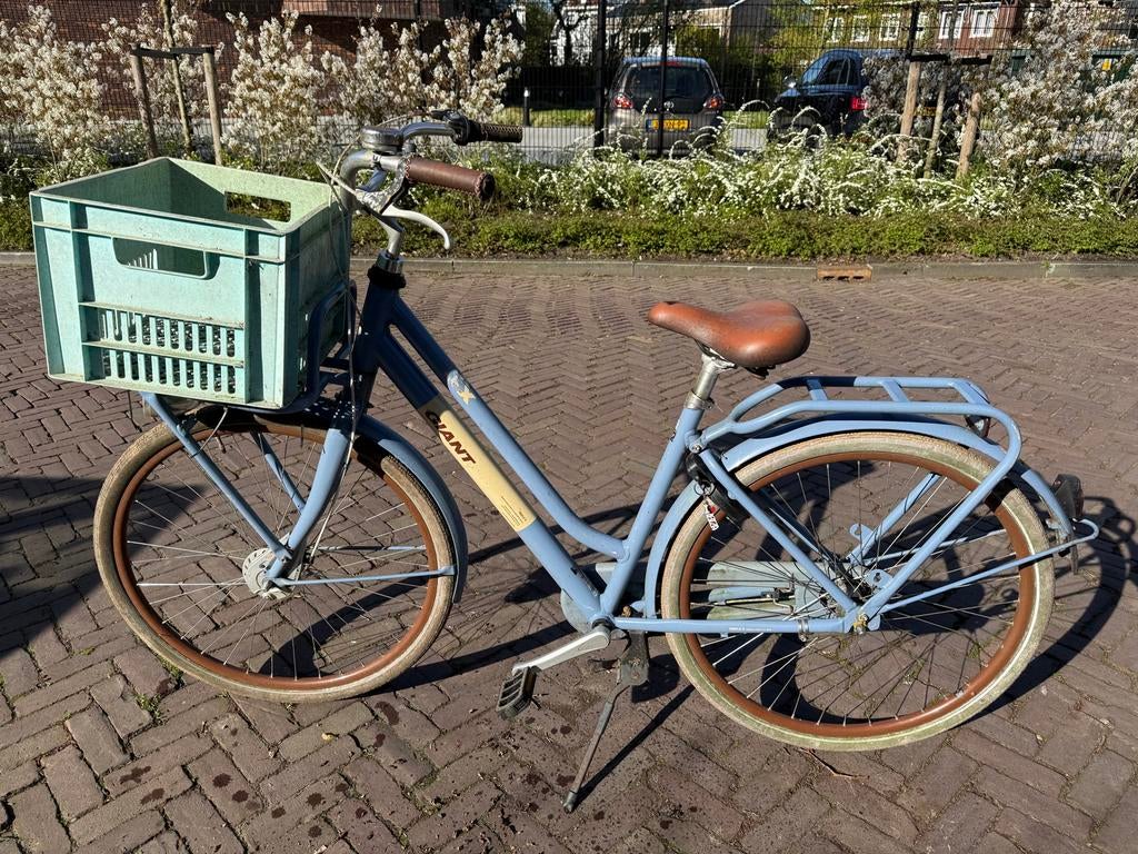 Giant damesfiets met krat, Fietsen en Brommers, Fietsen | Dames | Damesfietsen, Ophalen, Velgrem, Giant, 53 tot 56 cm