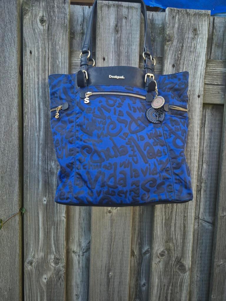 Desigual "La vida es chula" Shopper – Blauw/Zwart – G, Gebruikt, Blauw, Overige typen, 30 tot 40 cm