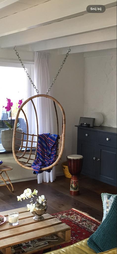 Rotan hangstoel - Schommelstoel - Ei stoel, Huis en Inrichting, Ophalen, Gebruikt, Bruin, Riet of Rotan