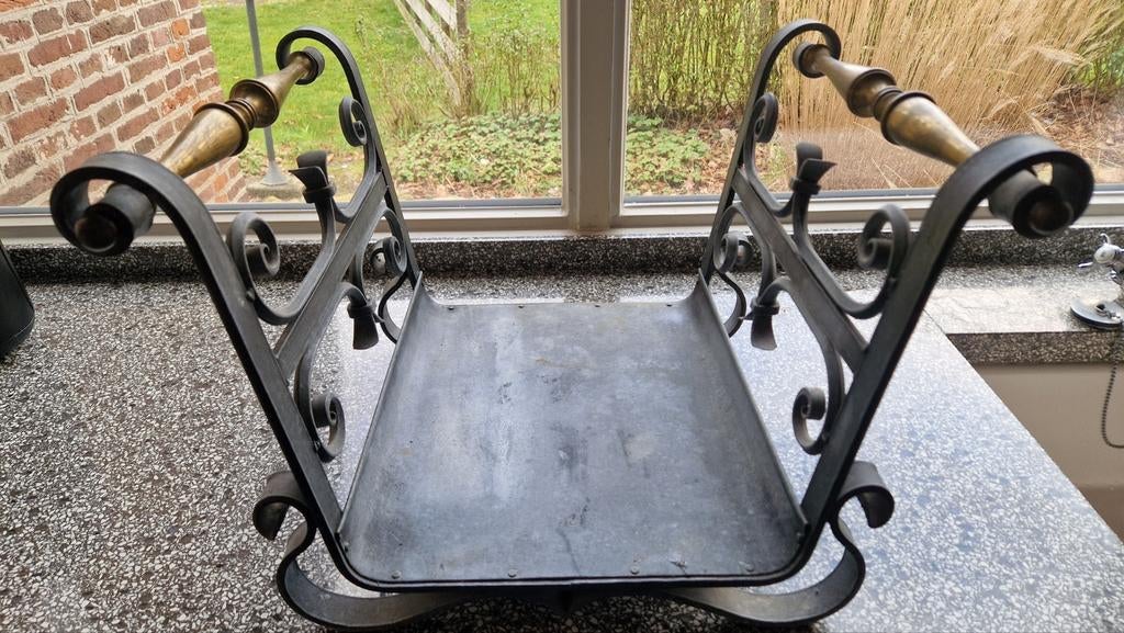 Antieke houtbak met koperen handvatten, Tuin en Terras, Haardhout, Ophalen of Verzenden