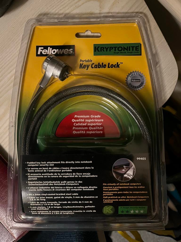 Fellowes kryptonite portable key cable lock (laptop) nieuw, Ophalen of Verzenden, Nieuw