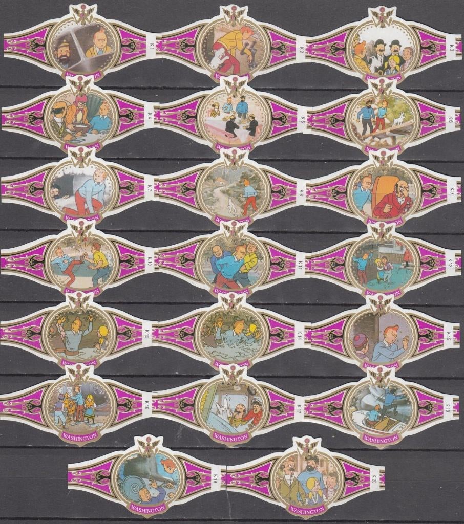 Sigarenbandjes Kuifje en Het Haaienmeer, Washington K1-K20, Verzamelen, Rookartikelen, Aanstekers en Luciferdoosjes, Ophalen of Verzenden