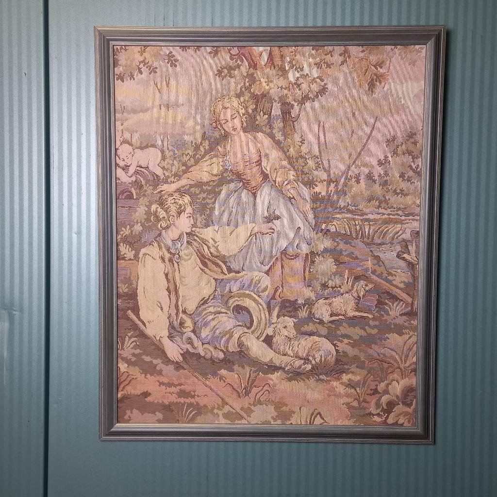 Antieke Italiaanse gobelin in houten lijst, Ophalen of Verzenden