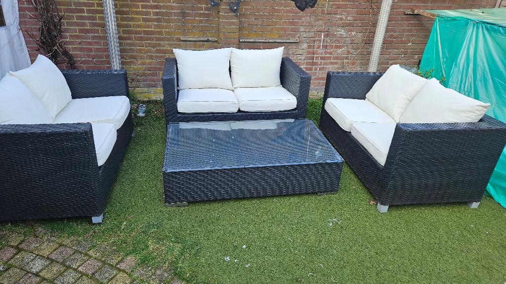3 delige lounchset, Tuin en Terras, Tuinsets en Loungesets, Ophalen, Rotan, 6 zitplaatsen, Bank