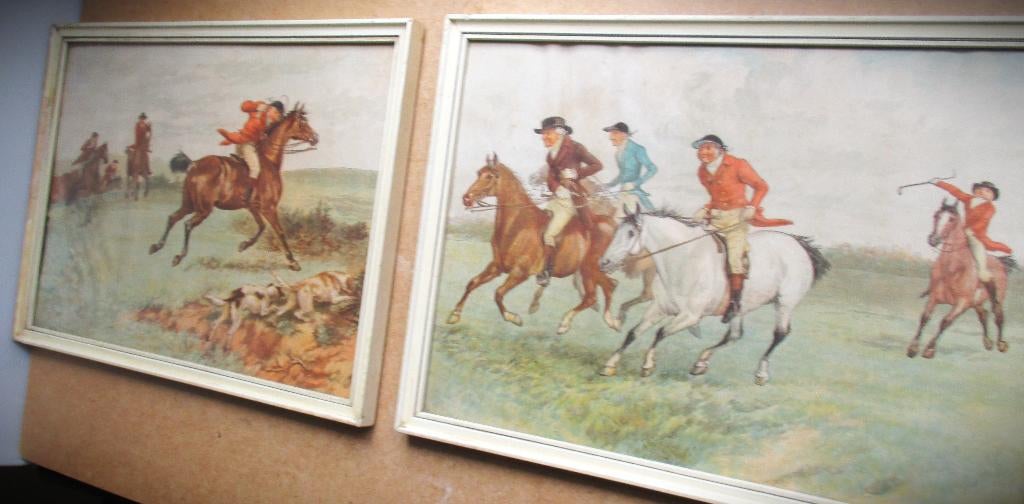 Vossenjacht~2x Litho~Caldecott~Scenes with the old, Antiek en Kunst, Ophalen of Verzenden