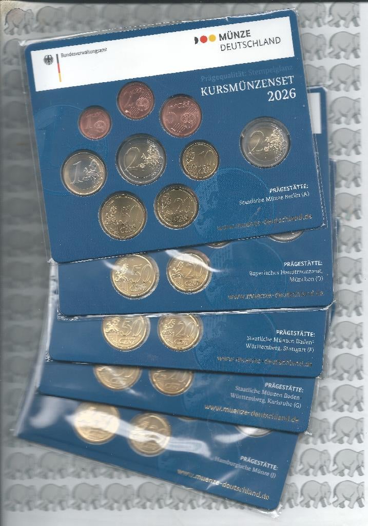 Duitsland 5x BU set 2026 (alle letters, A,D,F,G en J), Postzegels en Munten, Munten | Europa | Euromunten, Setje, Overige waardes